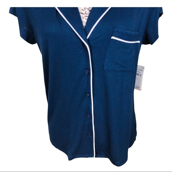 Shimera Knit Bedtime Pajama Top Size XS Navy Blue Button Close Unlined - Picture 5 of 9